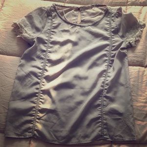 Blush blouse with lace trim